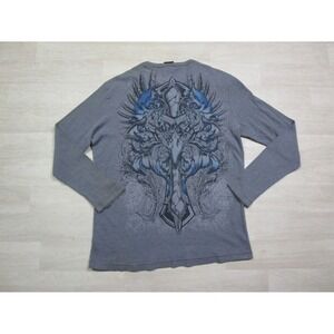 MMA Elite Shirt Men's (2XL) Grey Thermal‎ Waffle Knit Eagle & Cross Y2K Graphic